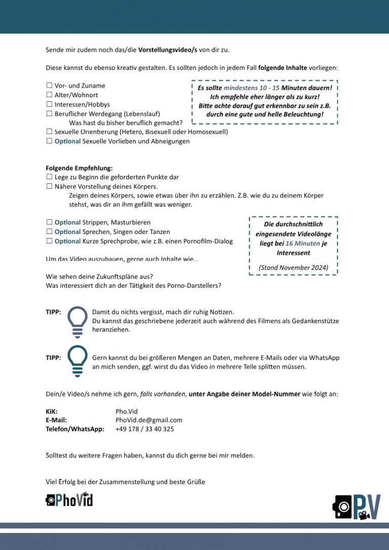 Dein Vorstellungsvideo und deine Bilder zum Erotik-Casting - Seite 2 (Stand 11-2024)
